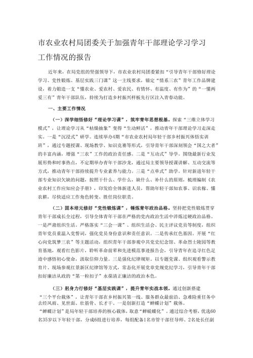 市农业农村局团委关于加强青年干部理论学习学习工作情况的报告.docx