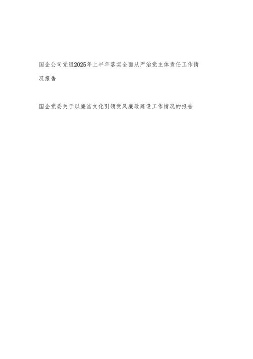 国企公司党组2025年上半年落实全面从严治党主体责任工作情况报告.docx