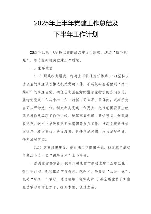开展2025年上半年《党建工作总结》及下一步工作打算（4份）_70.docx
