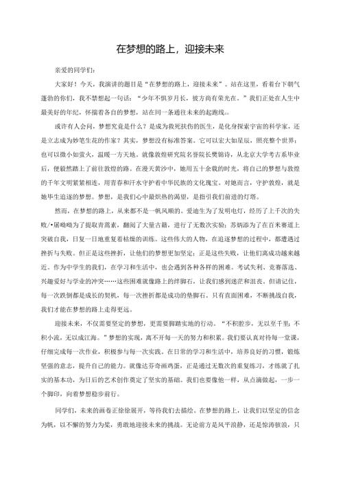 在梦想的路上迎接未来演讲稿.docx