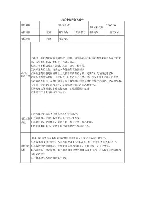 纪委书记岗位说明书.docx