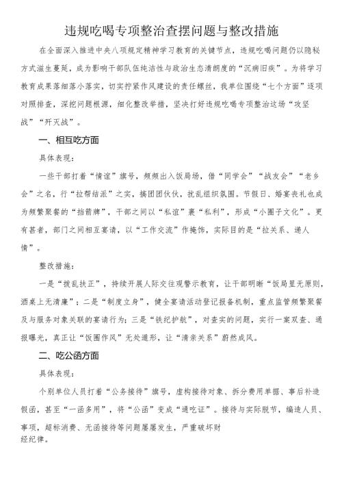 违规吃喝专项整治查摆问题与整改措施.docx