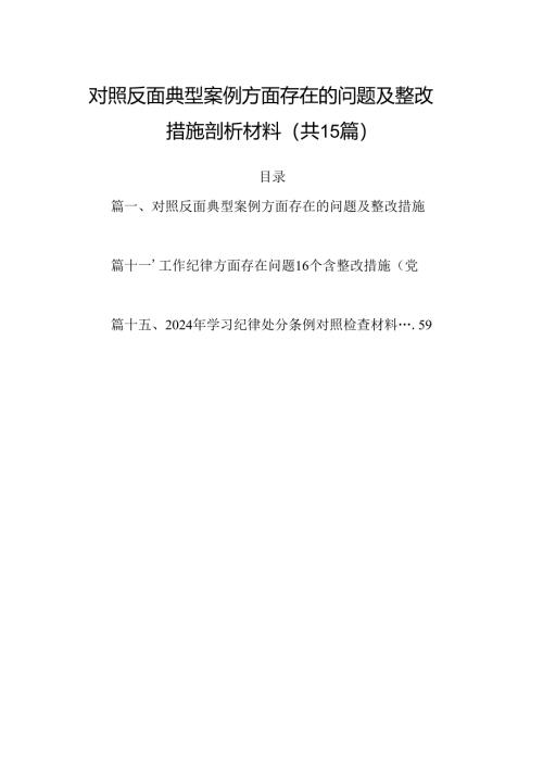 对照反面典型案例方面存在的问题及整改措施剖析材料范文15篇（精选）.docx