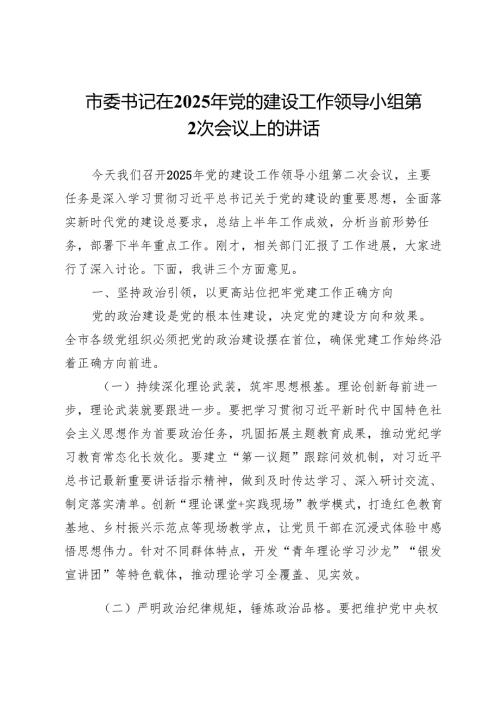 市委书记在2025年党的建设工作领导小组第2次会议上的讲话.docx