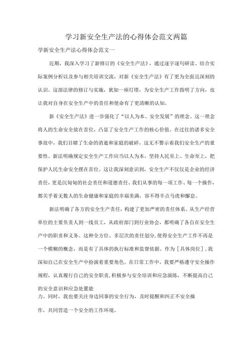 学习新安全生产法的心得体会范文两篇.docx