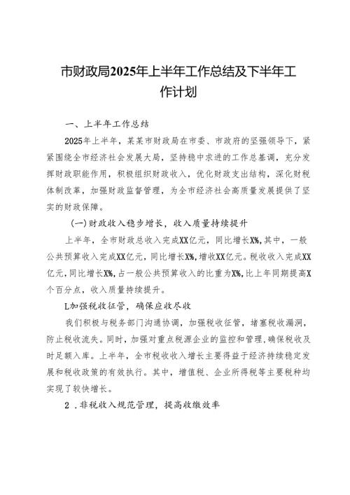 市财政局2025年上半年工作总结及下半年工作计划.docx