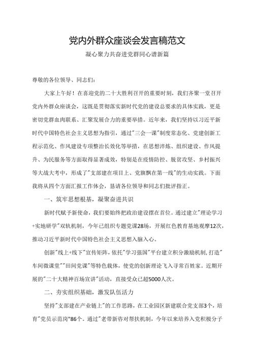 党内外群众座谈会发言稿范文.docx