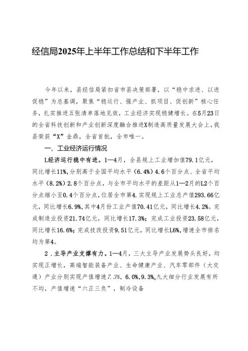 经信局2025年上半年工作总结和下半年工作思路.docx