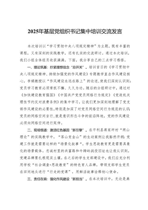 某学院2025年基层党组织书记集中培训交流发言.docx