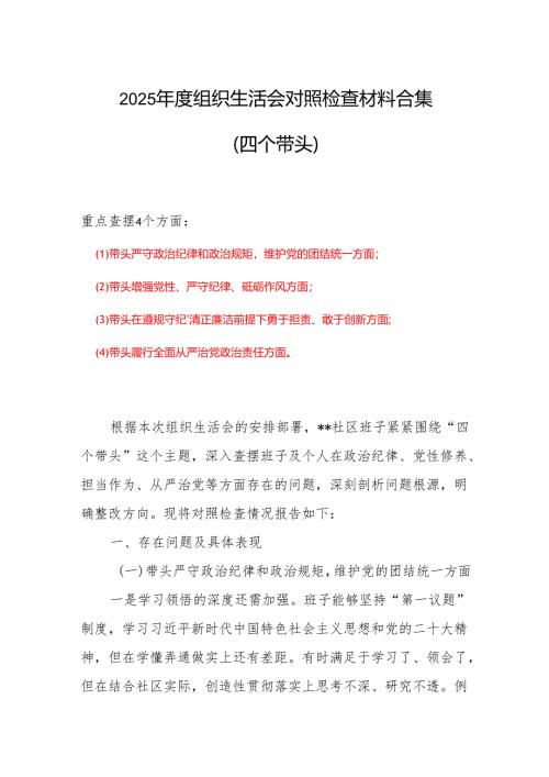 村党支部2024-2025年度组织生活会“四个带头”个人检查材料范文.docx