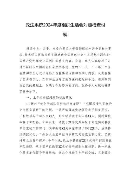 政法系统2024年度组织生活会对照检查发言材料.docx