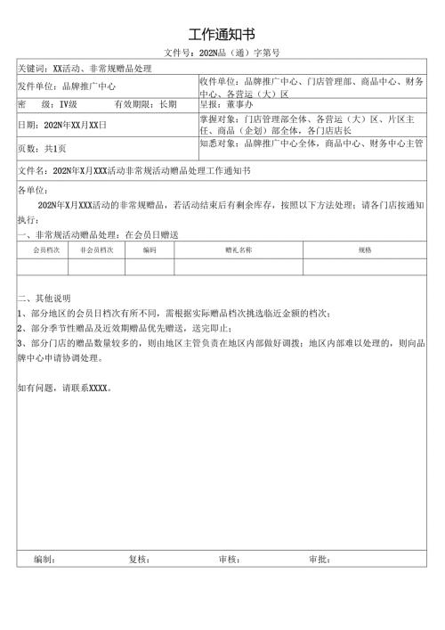 门店非常规活动赠品处理工作通知书.docx