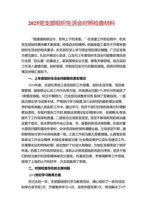 2025党支部组织生活会对照检查材料.docx