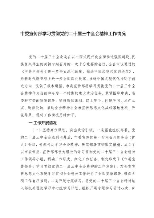 2025年市委宣传部学习贯彻党的二十届三中全会精神工作情况总结.docx