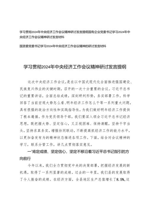 2025年2月 党委书记学习2024年中央经济工作会议精神研讨发言材料.docx