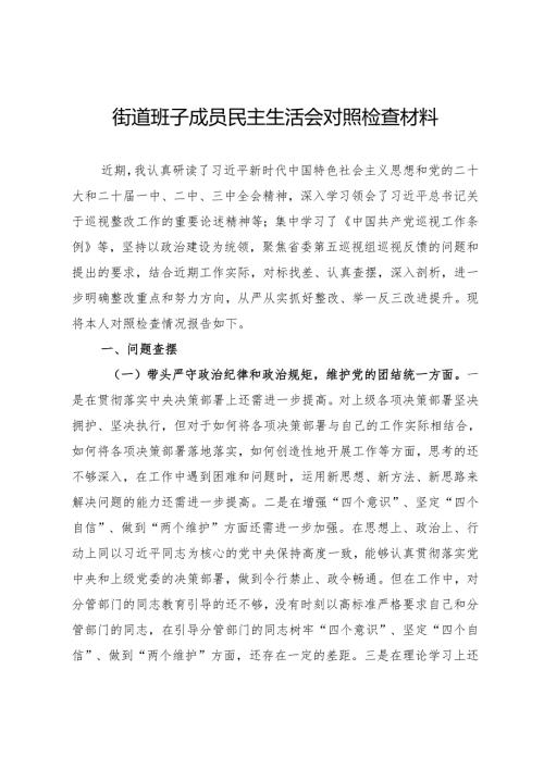 街道班子成员民主生活会对照检查材料.docx