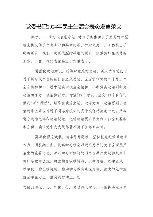 党委书记2024年民主生活会表态发言范文.docx