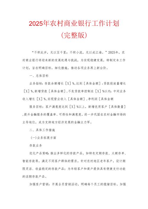 2025年农村商业银行工作计划.docx