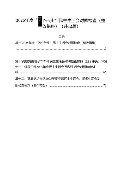 2025年度“四个带头”民主生活会对照检查（整改措施）（12篇）.docx