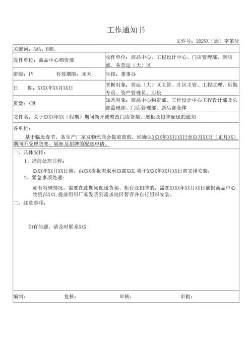 关于春节期间新开或整改门店货架、展柜及招牌配送的通知.docx