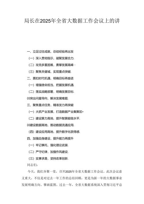 局长在（2025年）全省大数据工作会议上的讲话.docx