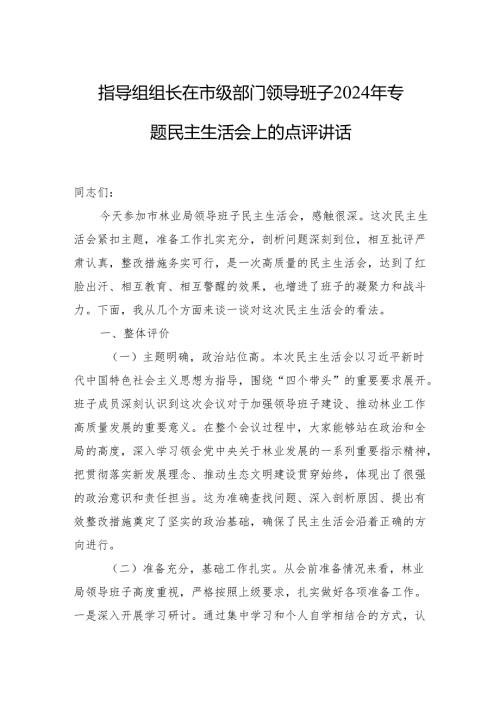 指导组2024年民主生活会上的点评讲话 3篇.docx