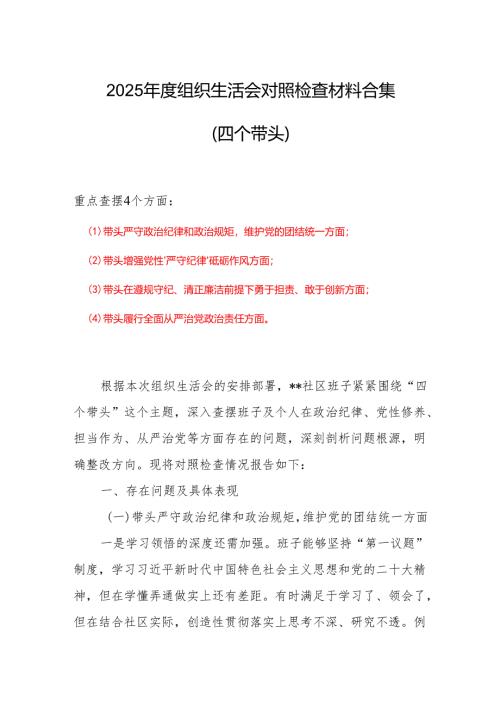 2024年度组织生活会对照检查材料(“四个带头”)合集资料.docx