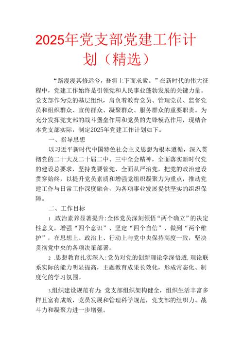 2025年党支部党建工作计划（精选）.docx