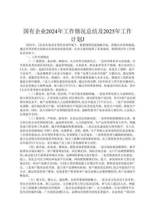 国有企业2024年工作情况总结及2025年工作计划.docx