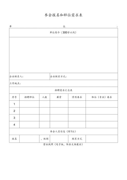 招聘会企业参会报名和职位需求表.docx