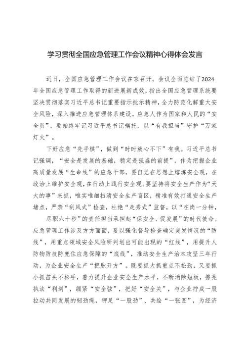 2025年学习贯彻全国应急管理工作会议精神心得体会发言.docx