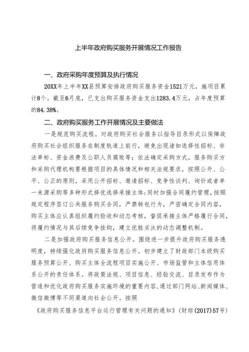 四篇 上半2025年政府购买服务开展情况工作报告详细.docx