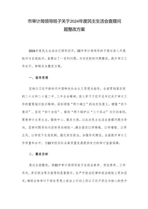 市审计局领导班子关于2024年度民主生活会查摆问题整改方案.docx