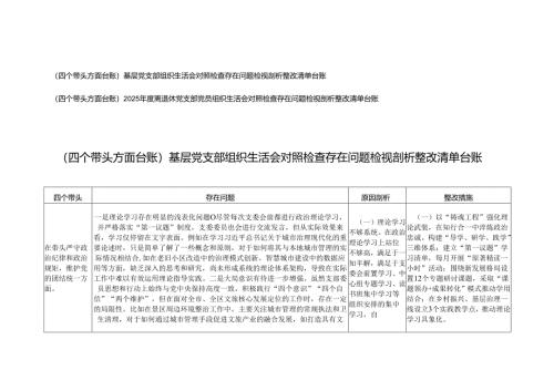 （2025年四个带头方面组织生活会整改清单台账）基层党支部、离退休党支部组织生活会对照检查存在问题检视剖析整改清单台账.docx