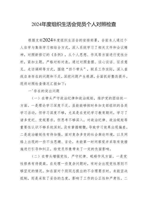 2024年度组织生活会个人对照检查 10篇.docx