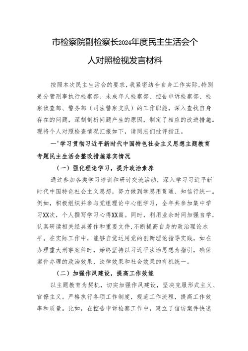 检察院副检察长2024年度民主生活会个人对照检查发言材料.docx