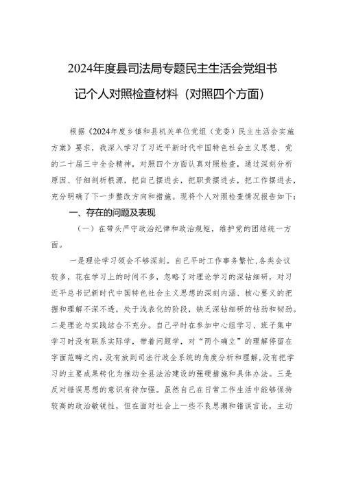 2024年度司法局民主生活党组书记个人检查发言材料（对照四个方面）.docx