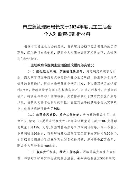 市应急管理局局长关于2024年度民主生活会个人对照查摆剖析材料.docx