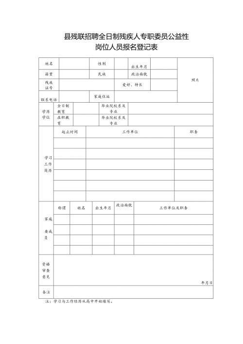 县残联招聘编外用工报名登记表.docx