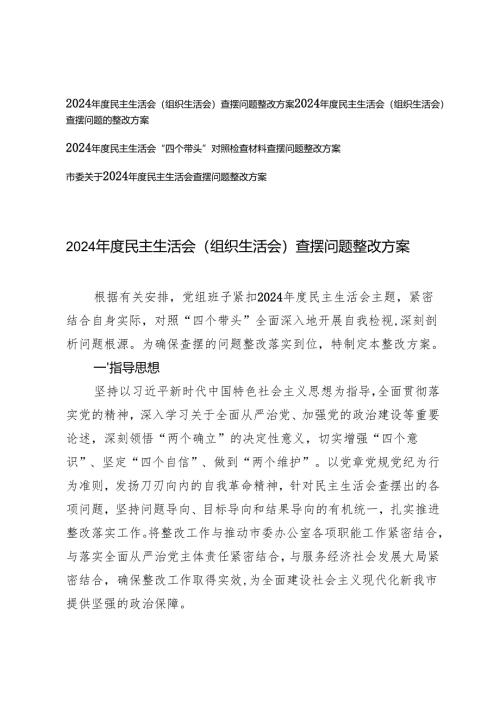 4篇 2024-2025年度民主生活会（组织生活会）查摆问题整改方案.docx