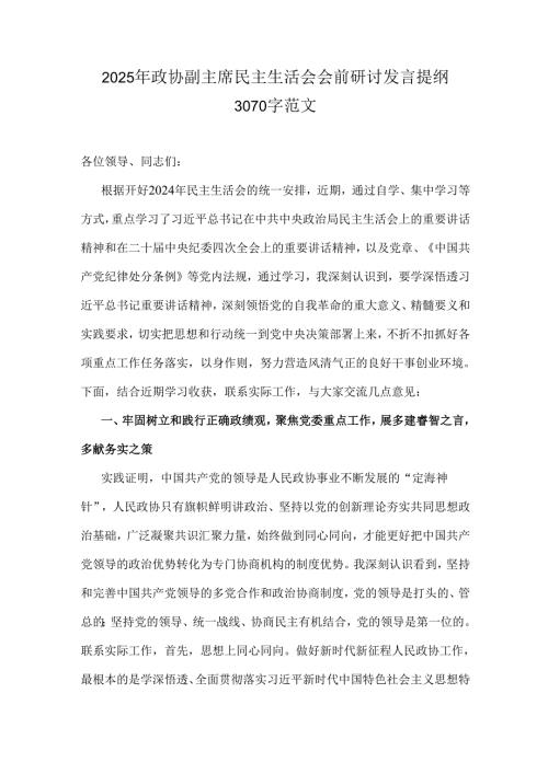 2025年政协副主席民主生活会会前研讨发言提纲3070字范文.docx