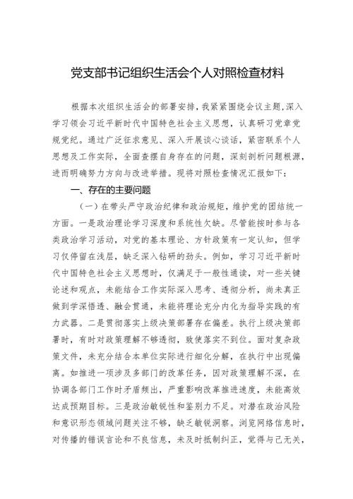 党支部书记组织生活会个人对照检查材料.docx