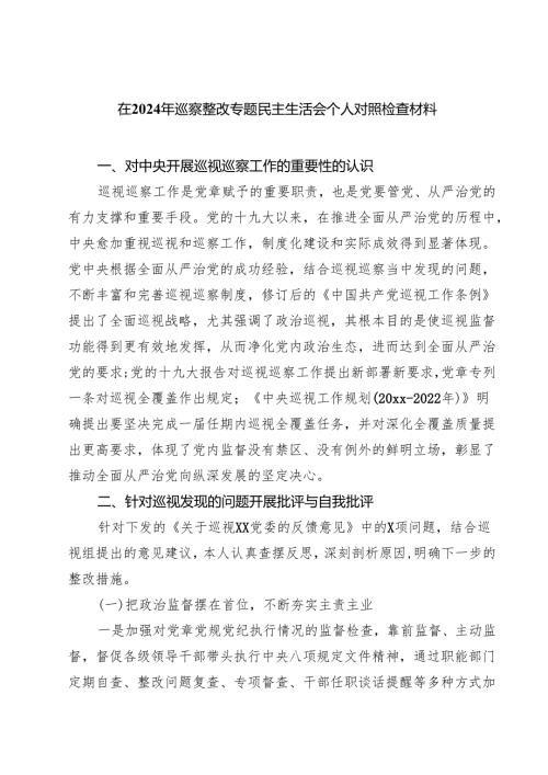 在2025年巡察整改专题民主生活会个人对照检查材料(8篇).docx
