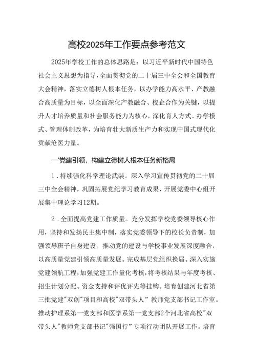 高校2025年工作要点参考范文.docx