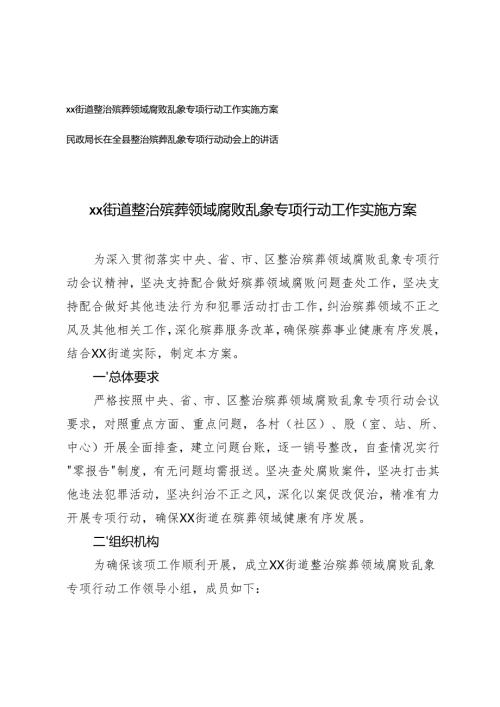 2025年街道整治殡葬领域腐败乱象专项行动工作实施方案+在全县整治殡葬乱象专项行动动会上的讲话.docx