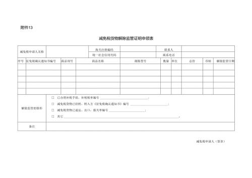 减免税货物解除监管申请表 (宋体 三号 粗体).docx