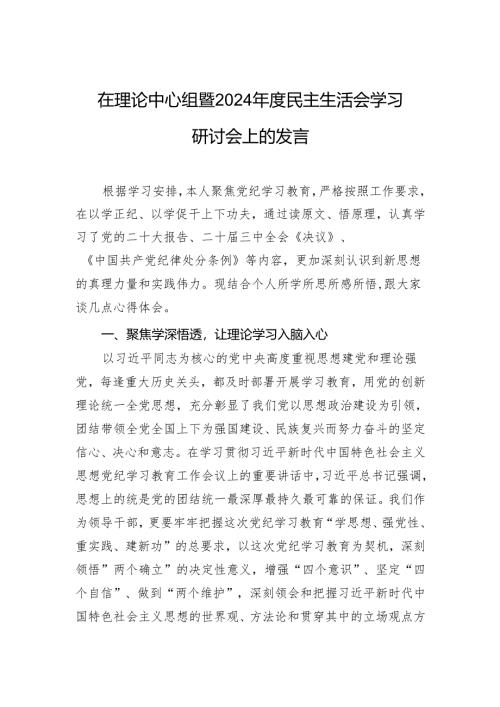 在理论中心组暨2024年度民主生活会学习研讨会上的发言.docx