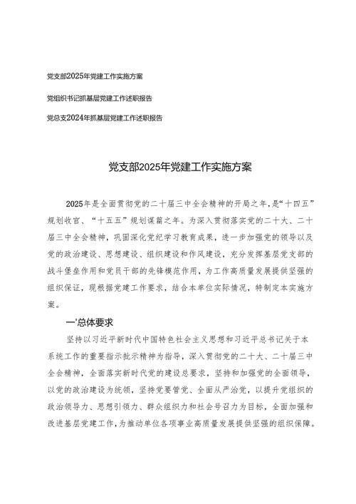 党支部2025年党建工作实施方案+党组织书记抓基层党建工作述职报告.docx