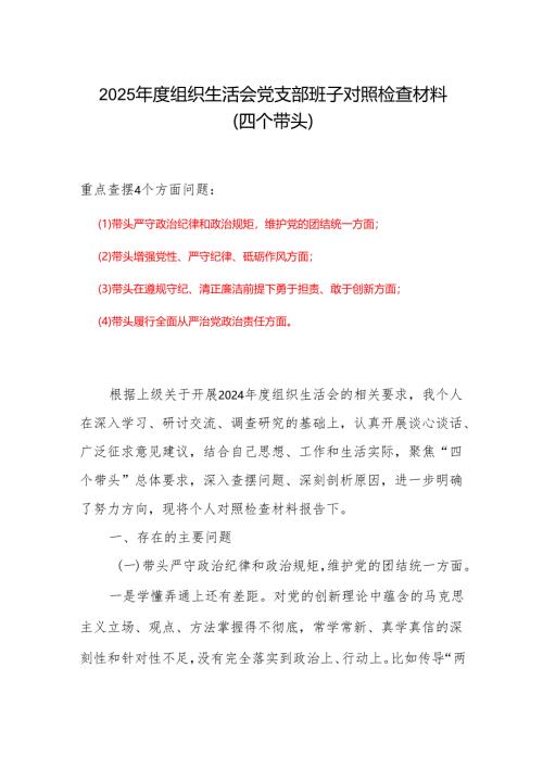 2024年度“四个带头”组织生活会个人对照检查材料精选资料.docx