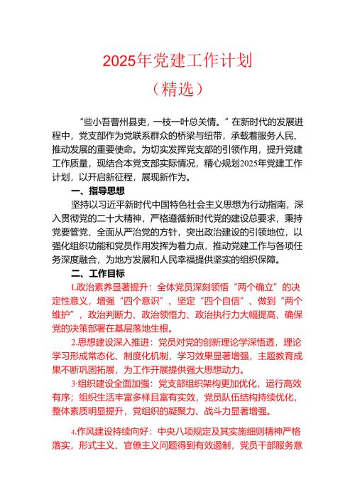 2025年党建工作计划（精选）.docx